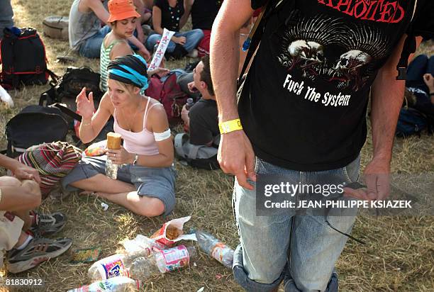 People attend the 20th edition of the French rock festival "Les eurockeennes de Belfort", on July 05, 2008 in Belfort, eastern France. The music...