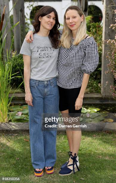 Bella Freud and Frances Costelloe attends the J Brand x Bella Freud garden tea party on July 18, 2017 in London, England.