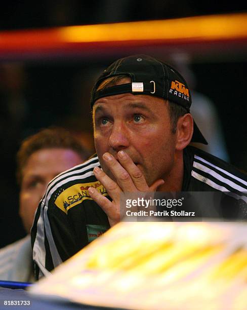 Box coach of Felix Sturm, Michael Timm looks on during the WBA middleweight world championship fight against Randy Griffin of United States of...