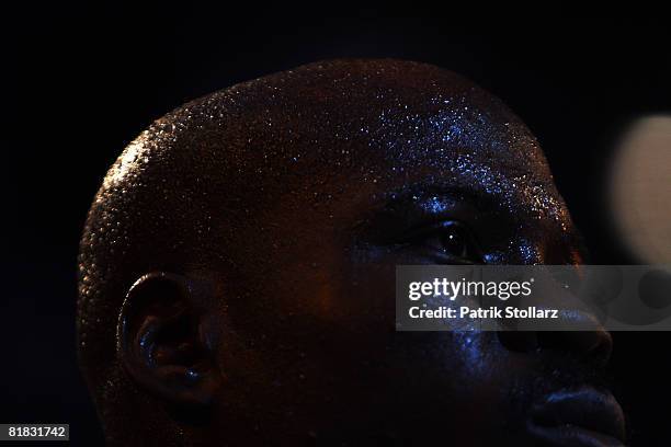 Randy Griffin of USA looks on prior the WBA middleweight world championship fight against Felix Sturm of Germany at the Gerry Weber stadium on July...