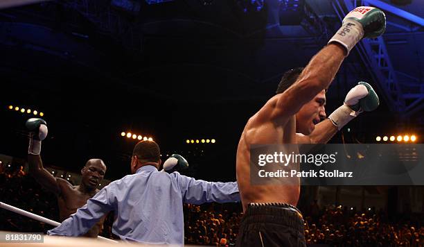 Felix Sturm of Germany celebrates after the WBA middleweight world championship fight against Randy Griffin of United States of America at the Gerry...