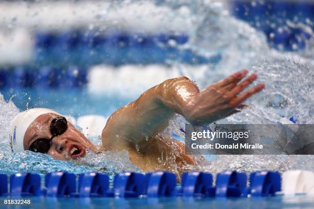 Katie Hoff swims en route to winning the final of the 800 meter freestyle during the U.S. Swimming Olympic Trials on July 5, 2008 at the Qwest Center...