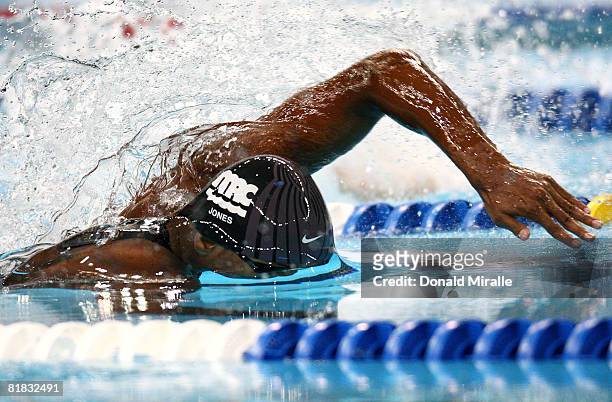 Cullen Jones swims to a third place finish in the final of the 50 meter freestyle during the U.S. Swimming Olympic Trials on July 5, 2008 at the...