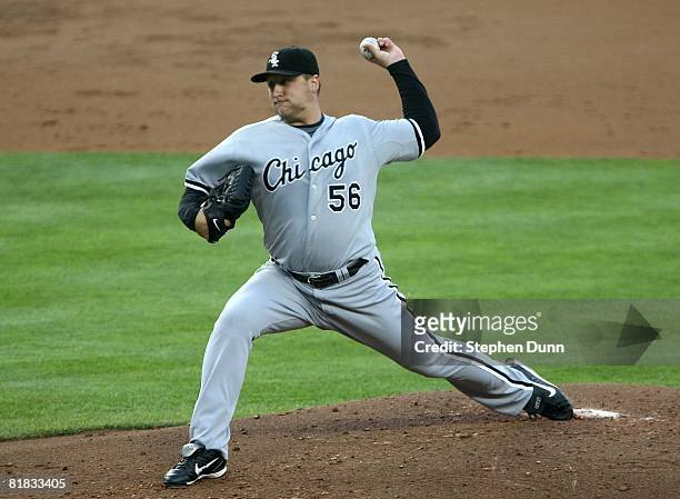 Pitcher Mark Buehrle of the Chicago White Sox throws a pitch against the Los Angeles Dodgers on June 24, 2008 at Dodger Stadiium in Los Angeles,...