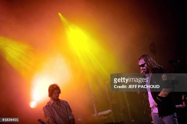 French artist Sebastien Tellier performs on stage, 5 July 2008 in Belfort, eastern France, during the 20th edition of the French rock festival "Les...