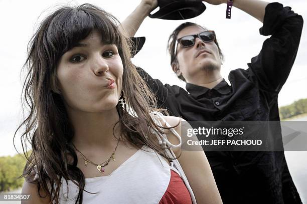 Dan Levy and Olivia B. Merilahti of the band "The Do", pose during the 20th edition of the French rock festival "Les Eurockeennes de Belfort", on...