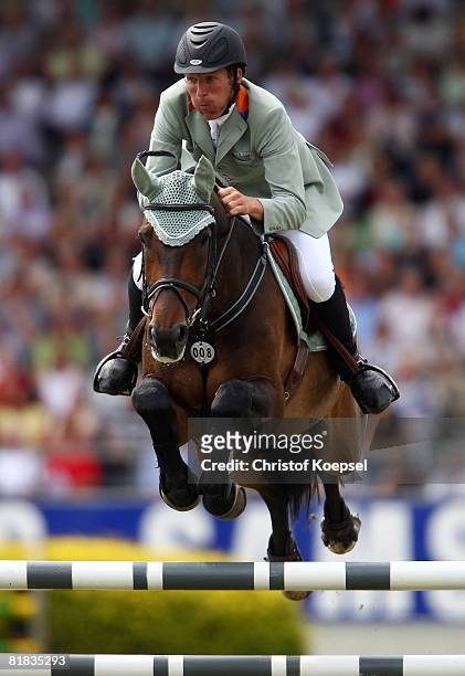 Ludger Beerbaum of Germany rides on All Inclusive won the second place during the big prize of Aachen show jump competition on Day 5 of the CHIO on...