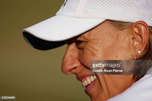 Martina Navratilova of United States looks on playing with Helena Sukova of Czech Republic during the ladies invitational doubles Final against Kathy...