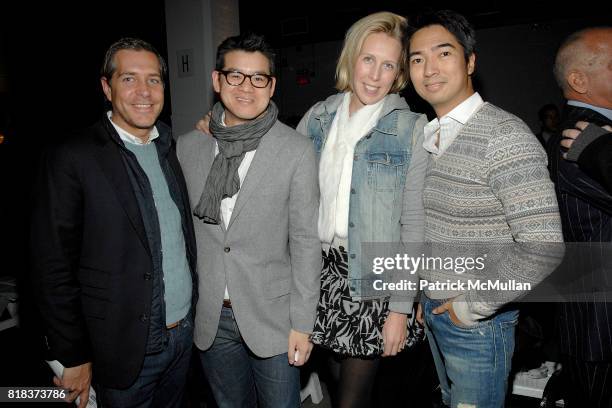 Christian Leone, Peter Som, Lauren Goodman and Rafe Totengco attend MICHAEL BASTIAN Fall 2010 Collection at Exit Art on February 14, 2010 in New York...