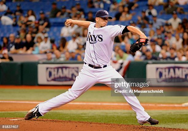 Pitcher James Shields of the Tampa Bay Rays starts against the Kansas City Royals on July 6, 2008 at Tropicana Field in St. Petersburg, Florida. The...
