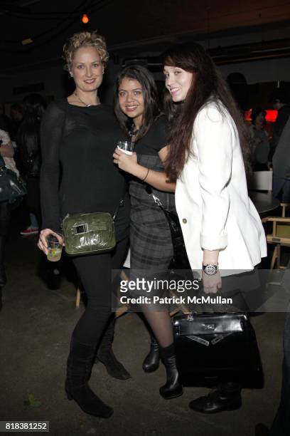 Elizabeth Cochran, Monica Gonzalez and Savannah Kessel attend M.A.C. And MILK present an intimate cocktail reception in celebration of L.A.M.B. At...