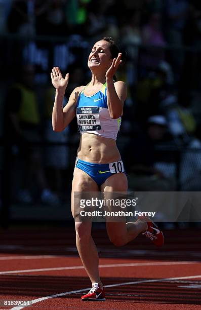 Shannon Rowbury celebrates winning the gold medal as she crosses the line in the women's 1,500 meter final during day eight of the U.S. Track and...