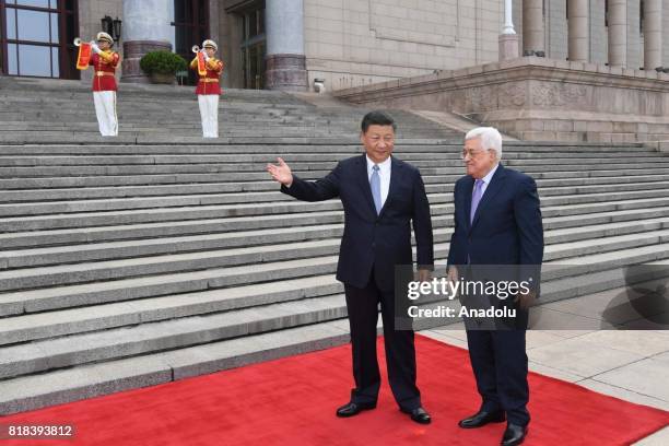 Palestinian President Mahmoud Abbas is welcomed by President of China Xi Jinping with a welcoming ceremony during his official visit in Beijing,...