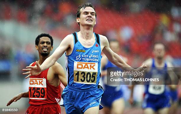 Germany's Arne Gabius wins the 5000M event ahead of Zelalem Martel during the German Athletics Championship at the Easy-credit stadium in the...