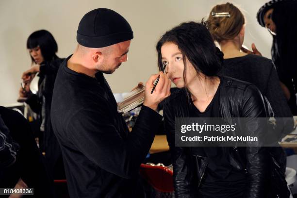 Backstage at the Hexa by KUHO Fall/Winter 2010 Runway Show at Eyebeam Atelier on February 10, 2010 in New York City.