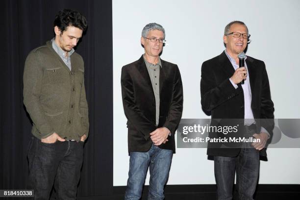 James Franco, Jeffrey Friedman and Rob Epstein attend THE CINEMA SOCIETY & THOMSON REUTERS host a screening of "HOWL" at Crosby Street Hotel on...