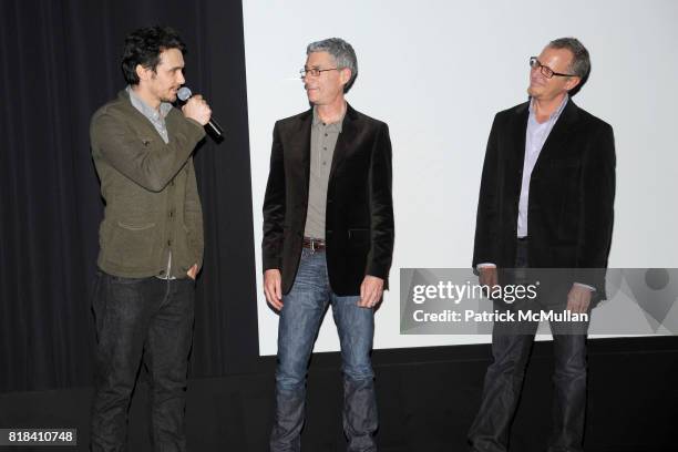 James Franco, Jeffrey Friedman and Rob Epstein attend THE CINEMA SOCIETY & THOMSON REUTERS host a screening of "HOWL" at Crosby Street Hotel on...