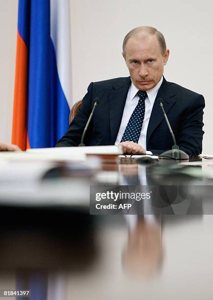 Russian Prime Minister Vladimir Putin heads up a meeting in Moscow on July 7, 2008. The meeting was attended by members of Putin's newly created...