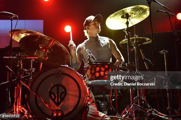 Josh Dun of Twenty One Pilots performs during the 2017 Alternative Press Music Awards at KeyBank State Theatre on July 17, 2017 in Cleveland, Ohio.