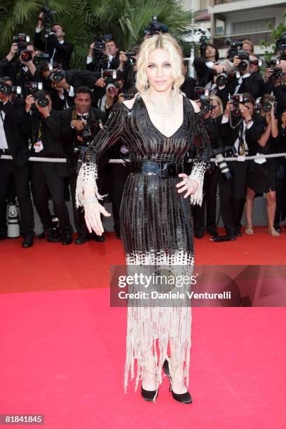 Singer Madonna attends the "I Am Because We Are" premiere at the Palais des Festivals during the 61st International Cannes Film Festival on May 21,...