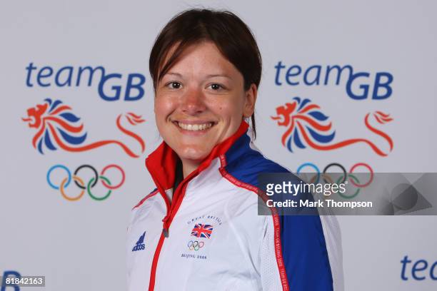 Hockey player Beth Storry of the British Olympic Team poses for a photograph during the team GB kitting out at the NEC on July 7, 2008 in Birmingham,...