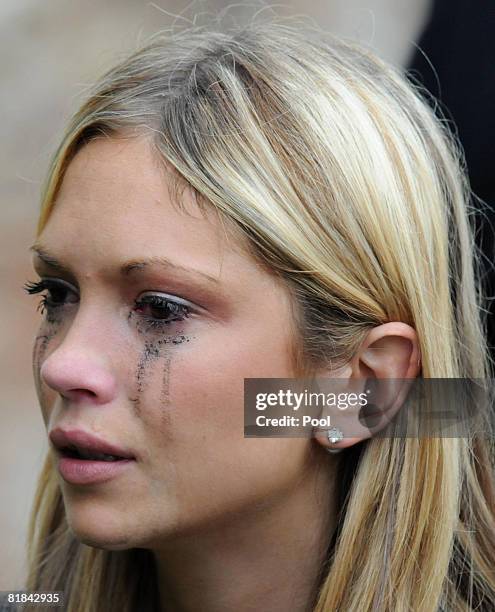 Mourner's mascara smudges at the funeral services of Cpl. Sarah Bryant at the Holy Trinity Church on July 7, 2008 in Wetheral, near Carlisle,...