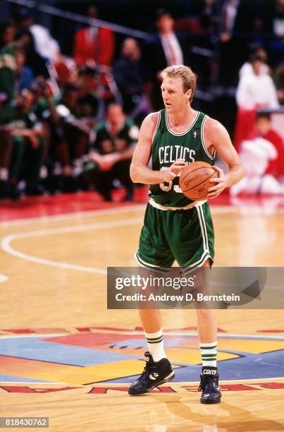 Larry Bird of the Boston Celtics looks to pass during a game circa 1991 in Los Angeles, California. NOTE TO USER: User expressly acknowledges and...