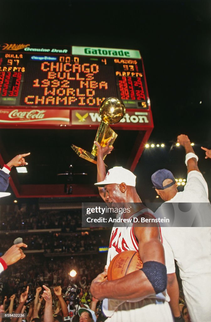 Michael Jordan of the Chicago Bulls celebrates winning the NBA News  Photo - Getty Images
