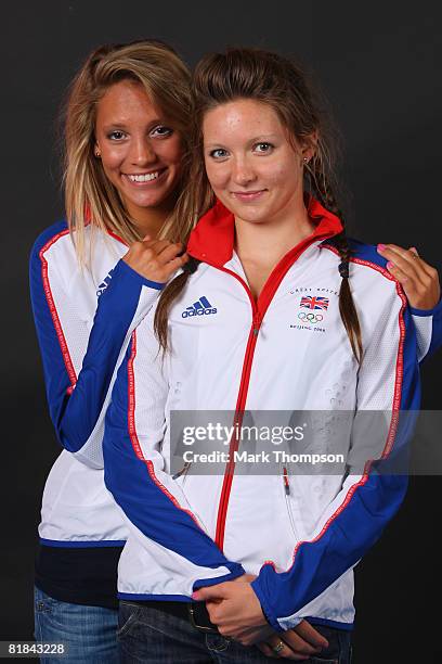 Synchronised swimmers Olivia Allison and Jenna Randall of the British Olympic Team poses for a photograph during the team GB kitting out at the NEC...