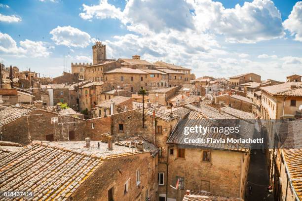 aerial views of volterra, in tuscany, italy - pisa italy stock pictures, royalty-free photos & images