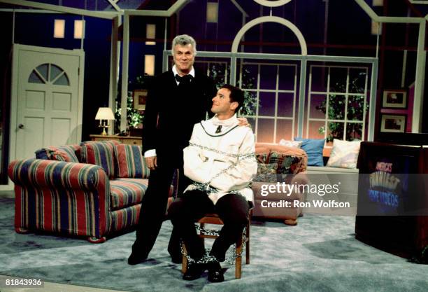 Tony Curtis with Bob Saget, host of "America's Funniest Home Videos"