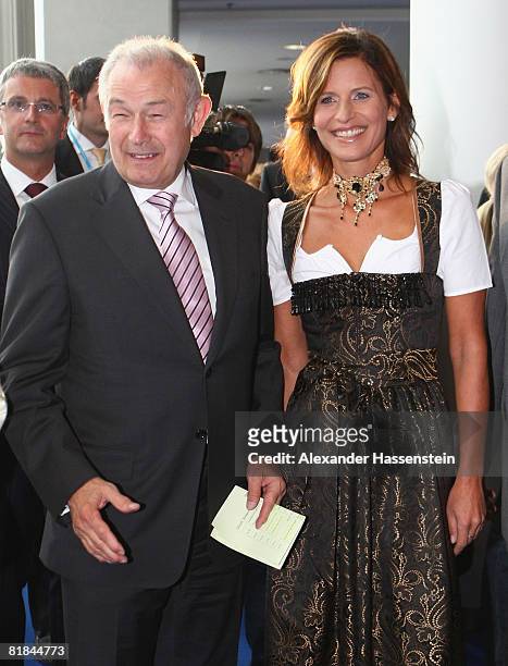 Bavarian Prime Minister Guenther Beckstein poses with TV presenter Katrin Mueller-Hohenstein prior to the Bavarian Sport Award 2008 at the...
