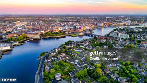 an aerial view of limerick city, ireland - ireland road stock pictures, royalty-free photos & images