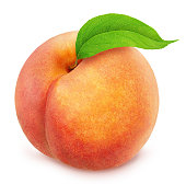 Peach with leaf. Full depth of field.