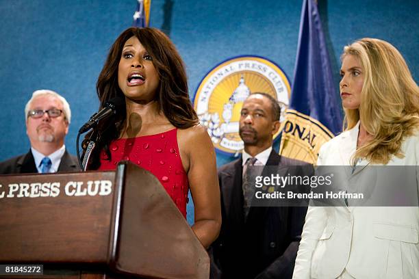 Beverly Johnson , former model and judge on the television show She's Got the Look, speaks at a press conference with TV Land President Larry Jones ,...