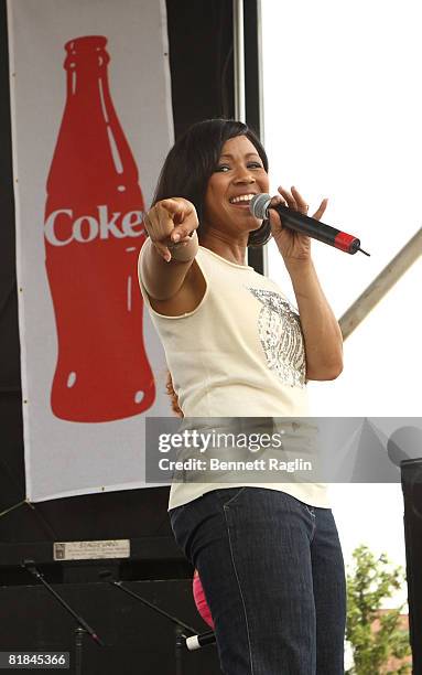 Recording artist Trecina Atkins of Mary Mary performs at Wal-Mart during the 2008 Essence Music Festival on July 6, 2008 in New Orleans.