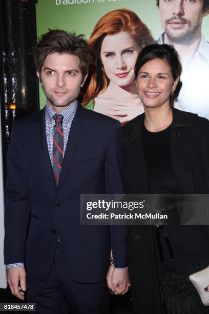 Adam Scott and Naomi Sablan attend UNIVERSAL PICTURES and SPYGLASS ENTERTAINMENT Present the World Premiere of "LEAP YEAR" at Directors Guild of...