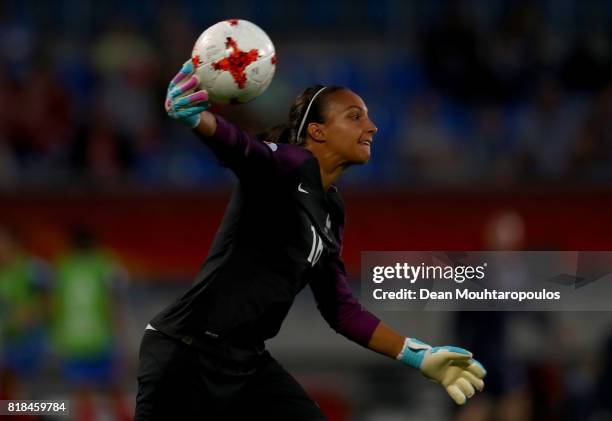 Sarah Bouhaddi, goalkeeper of France throws the ball during the Group C match between France and Iceland during the UEFA Women's Euro 2017 at Koning...