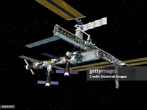 computer generated image of the international space station. - international space station stock illustrations