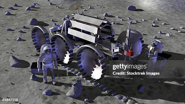 ilustraciones, imágenes clip art, dibujos animados e iconos de stock de artist's concept of future space exploration. - tire marks