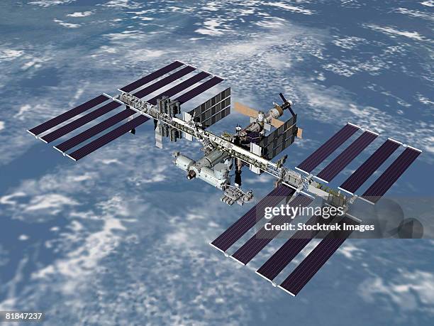 computer generated image of the international space station. - international space station stock illustrations