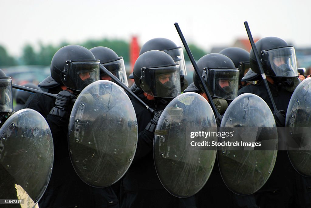 A training session in riot and crowd control.