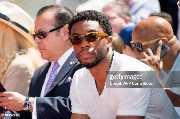 Actor Chadwick Boseman attends Stan Lee's hand and footprint ceremony at TCL Chinese Theatre IMAX, on July 18 in Hollywood, California. / AFP PHOTO /...