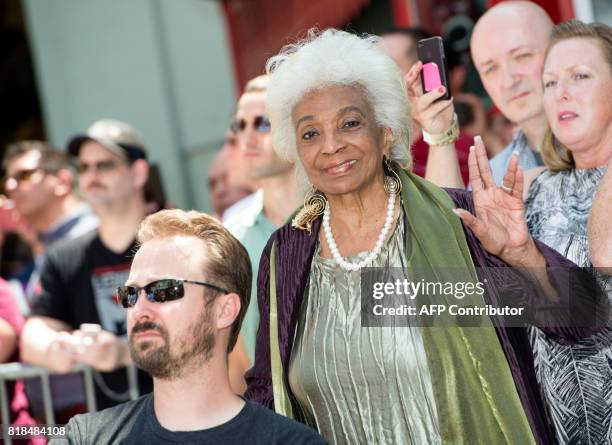 Actress Nichelle Nichols attends Stan Lee's hand and footprint ceremony at TCL Chinese Theatre IMAX, on July 18 in Hollywood, California. / AFP PHOTO...