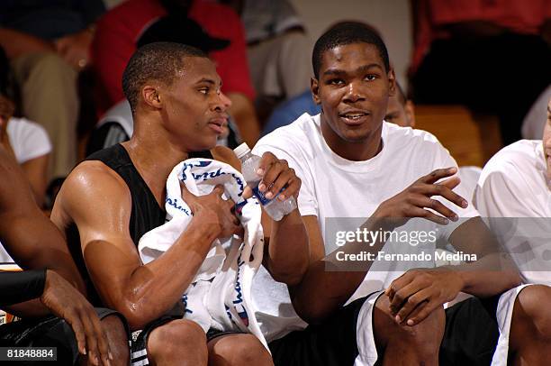 Russell Westbrook and Kevin Durant of Oklahoma City during the game against the Indiana Pacers during the 2008 Orlando Pro Summer League at the RDV...