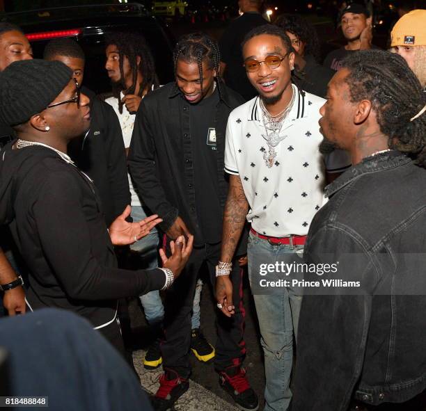 Ralo, Travis Scott, and Quavo attend Travis Scott after Party at Medusa Lounge on July 18, 2017 in Atlanta, Georgia.