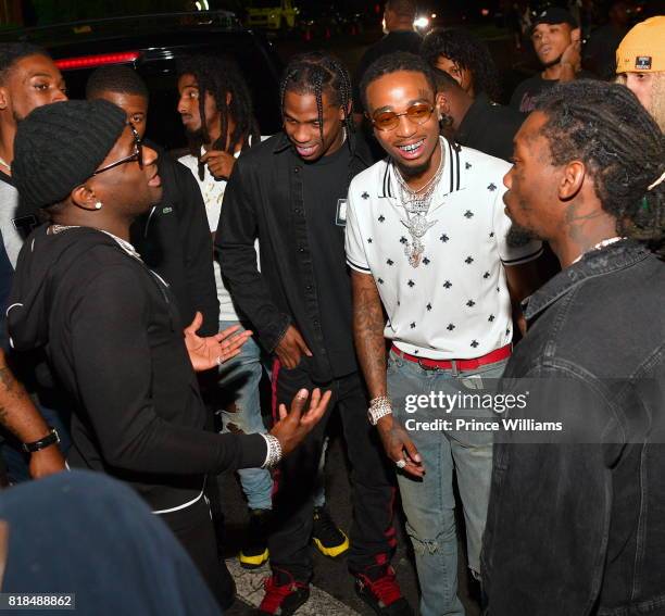 Ralo, Travis Scott, and Quavo attend Travis Scott after Party at Medusa Lounge on July 18, 2017 in Atlanta, Georgia.