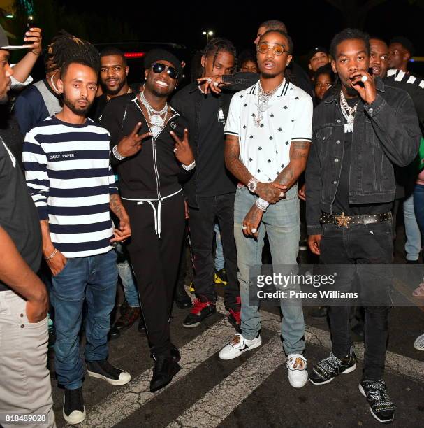 Rapper Ralo, Travis Scott, Quavo and Takeoff attend Travis Scott After Party at Medusa Lounge on July 18, 2017 in Atlanta, Georgia.