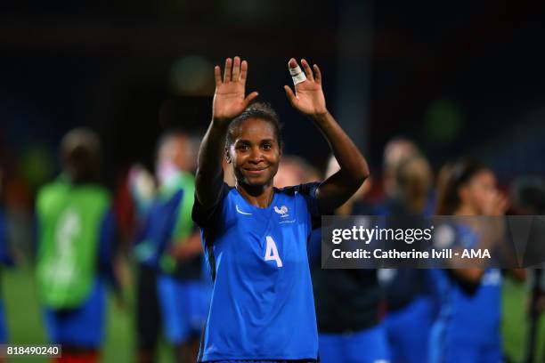 Laura Georges of France Women waves after the UEFA Women's Euro 2017 match between France and Iceland at Koning Willem II Stadium on July 18, 2017 in...