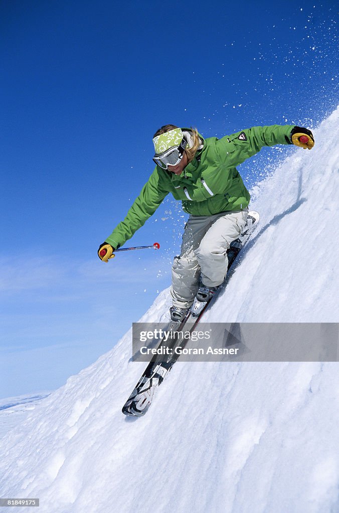 A skier in the snow.